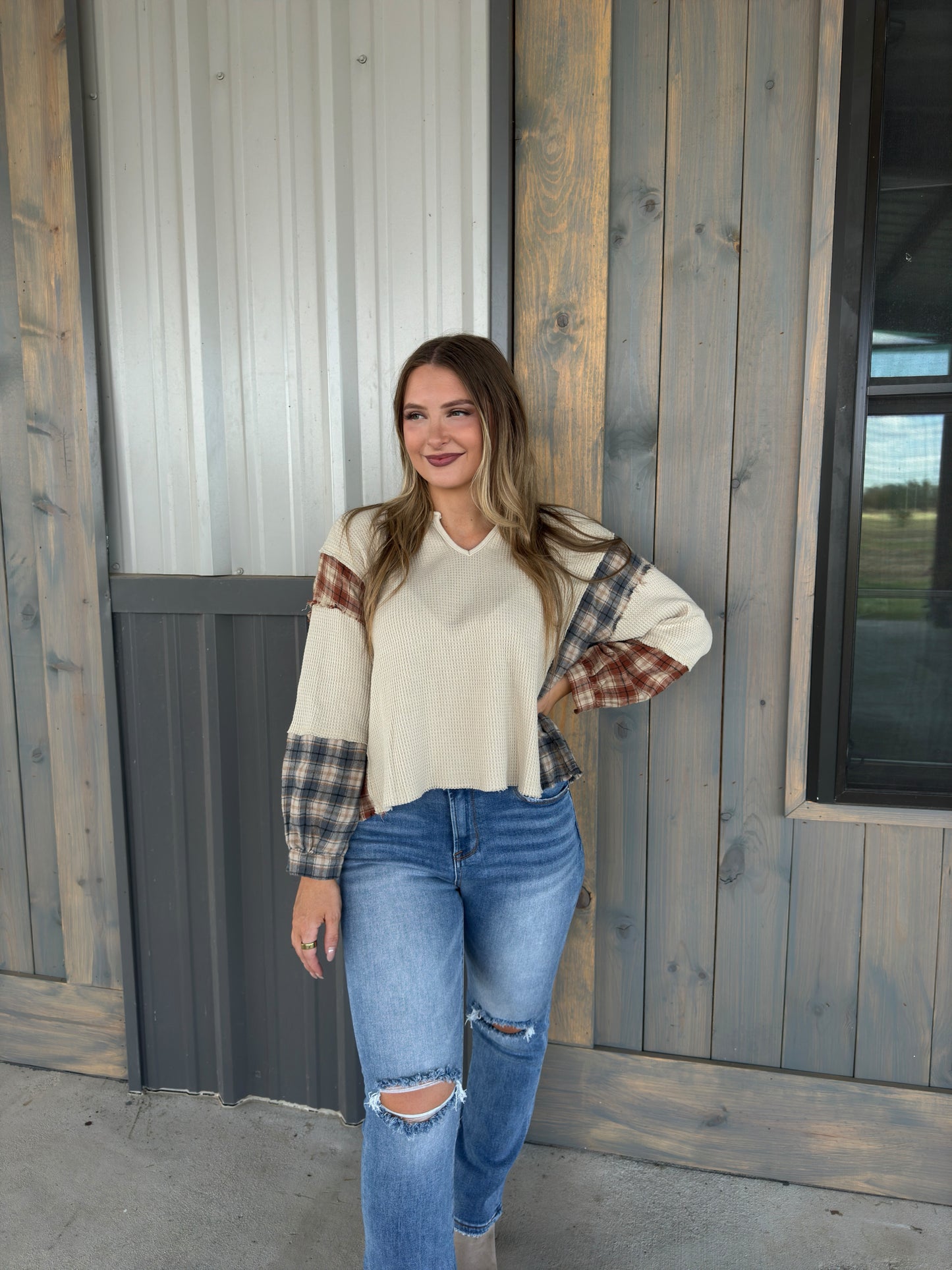 Brenna Plaid Waffle Knit Top - Multiple Colors