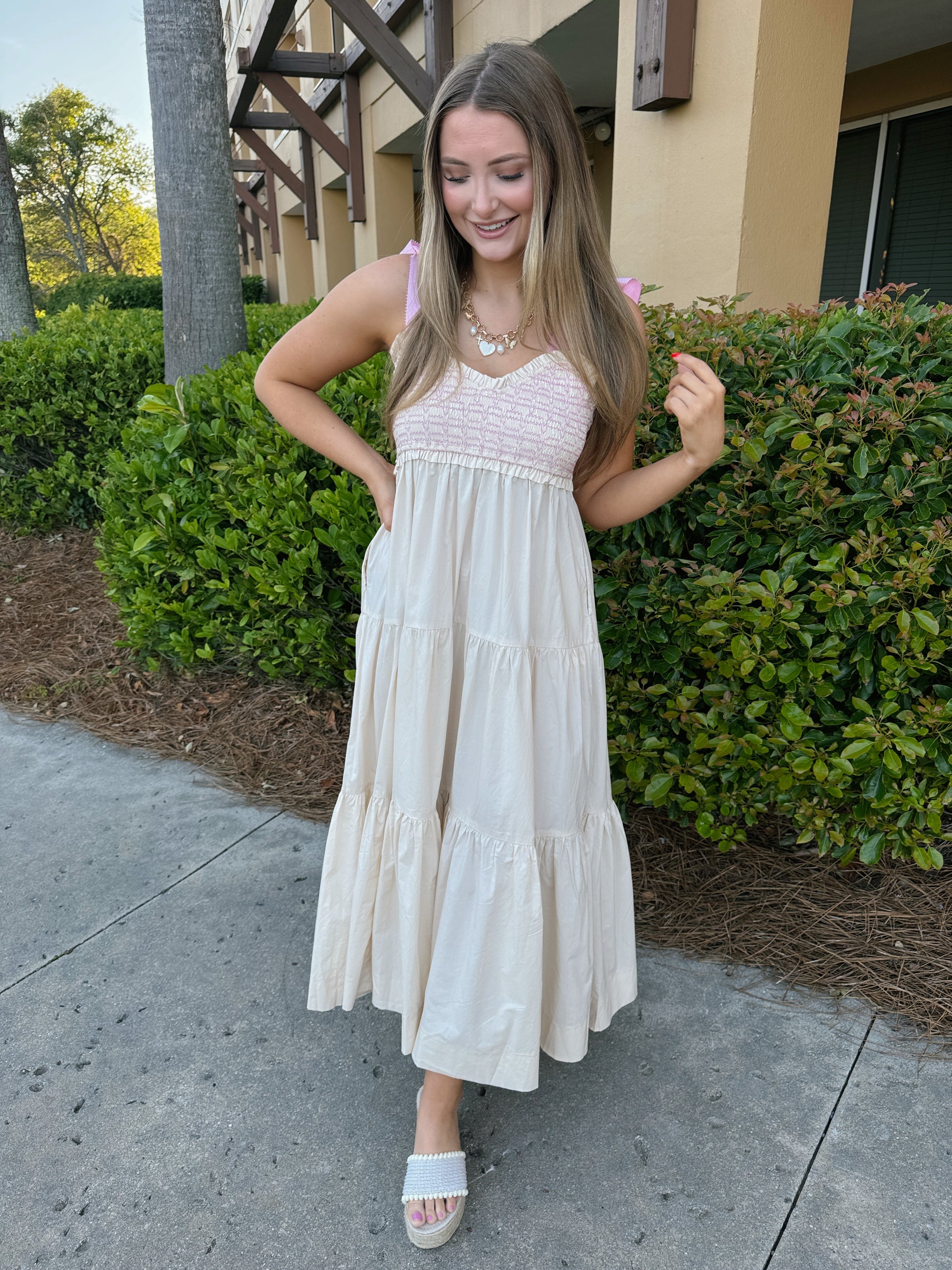 Gigi Smocked Maxi Dress - Cream - The Pretty Peach