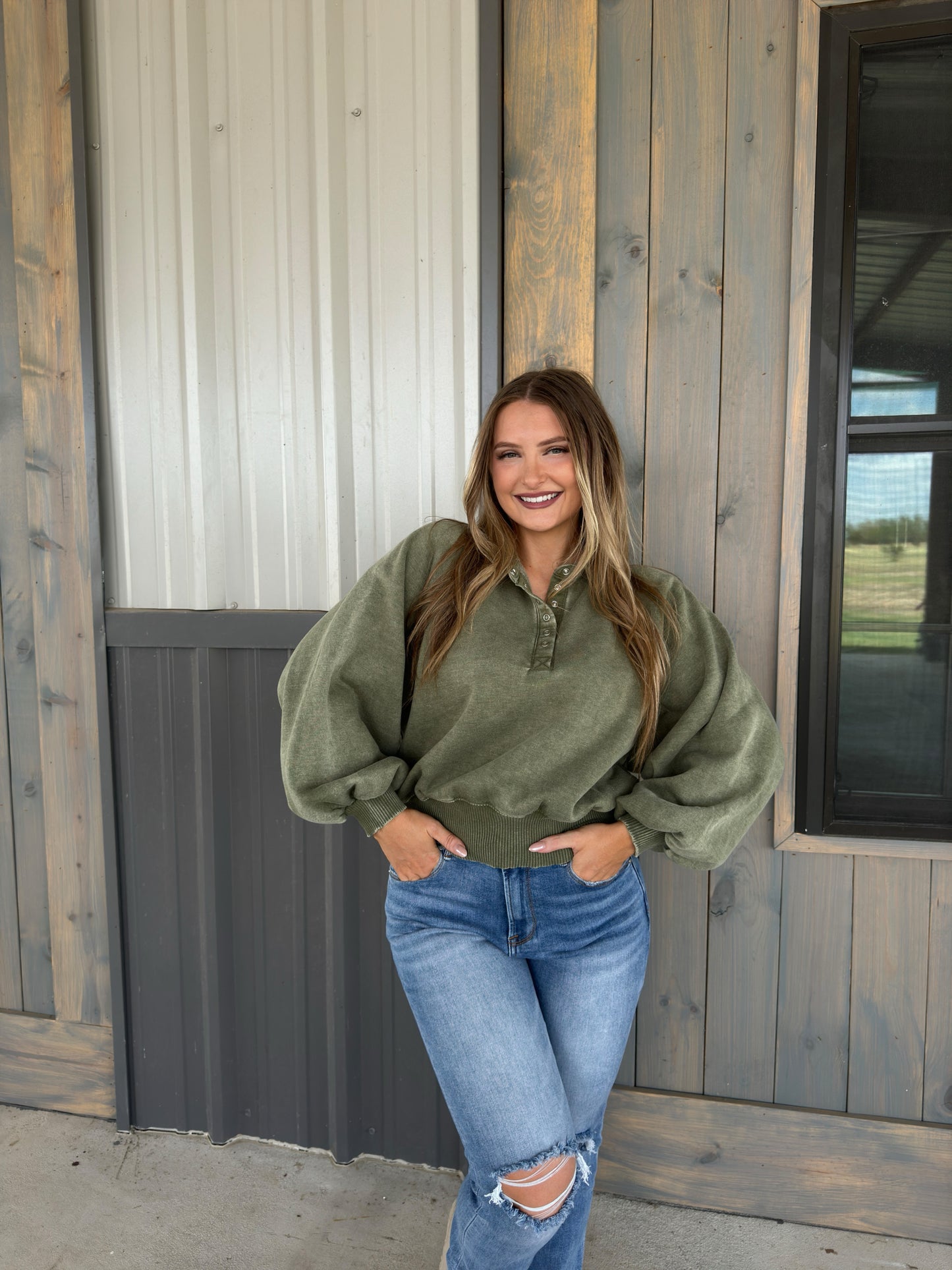 Gracie Acid Wash Fleece Button Up Pullover - Multiple Colors