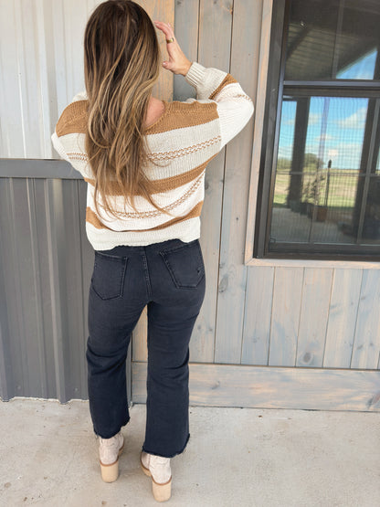 Latte Lover Striped Sweater - Taupe