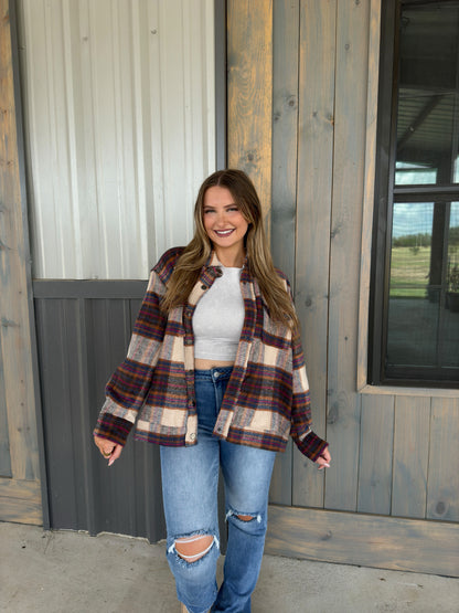 Leah Plaid Shacket - Brown Multi