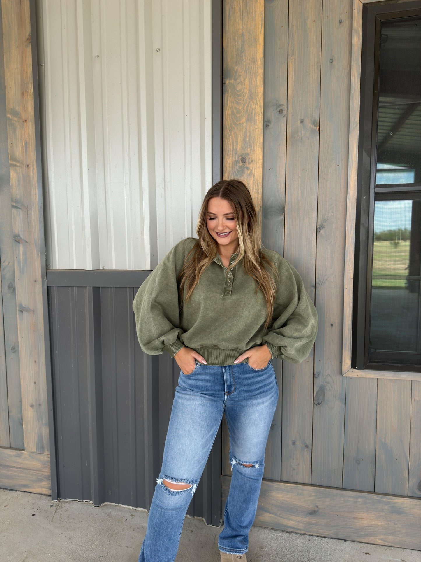 Gracie Acid Wash Fleece Button Up Pullover - Multiple Colors