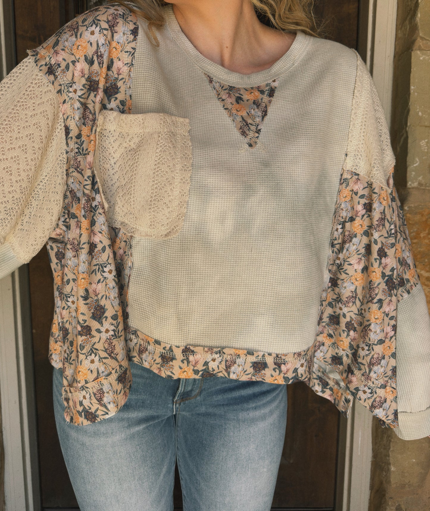 Sage Floral Patchwork Top - Sage Floral