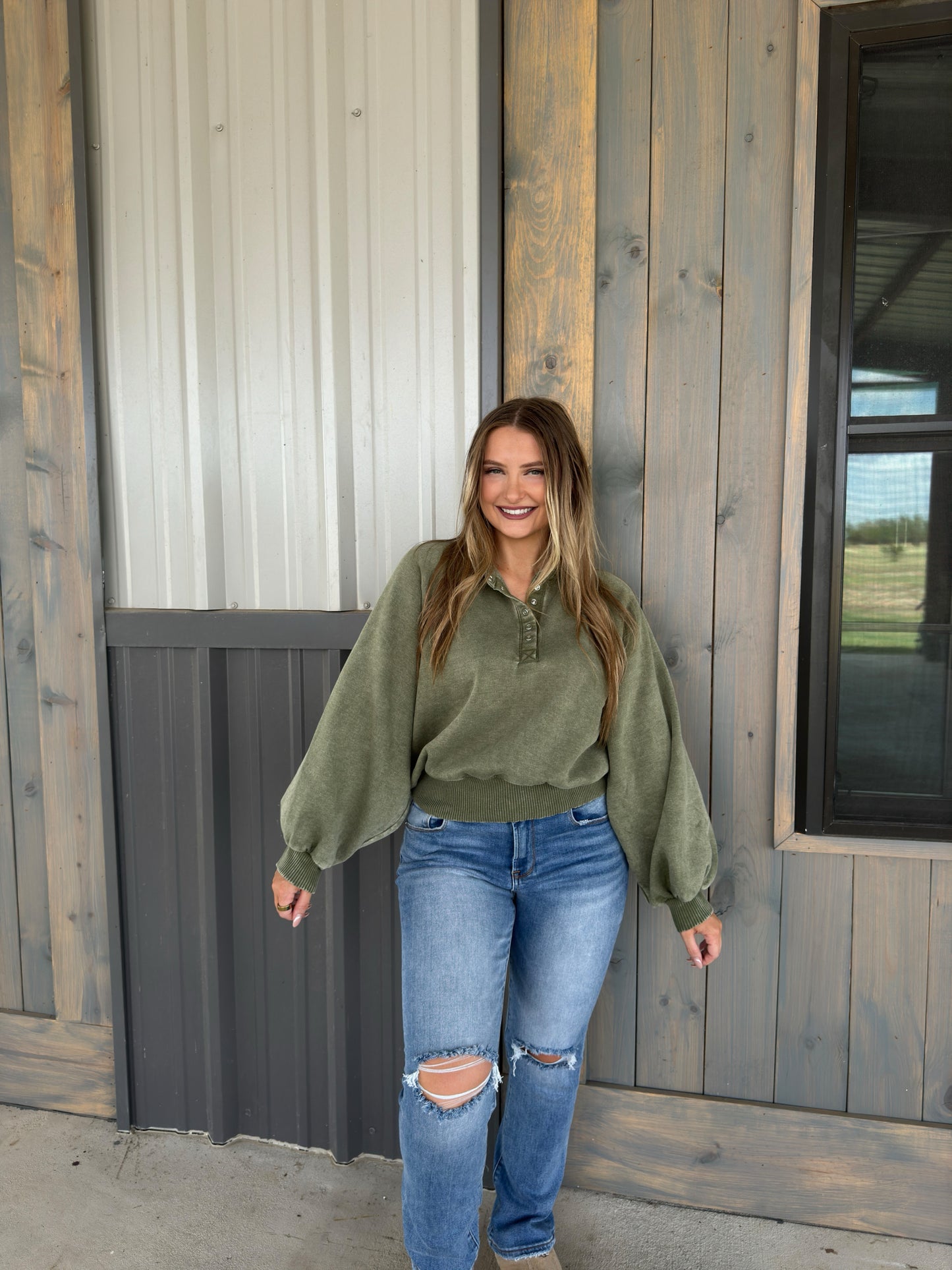 Gracie Acid Wash Fleece Button Up Pullover - Multiple Colors