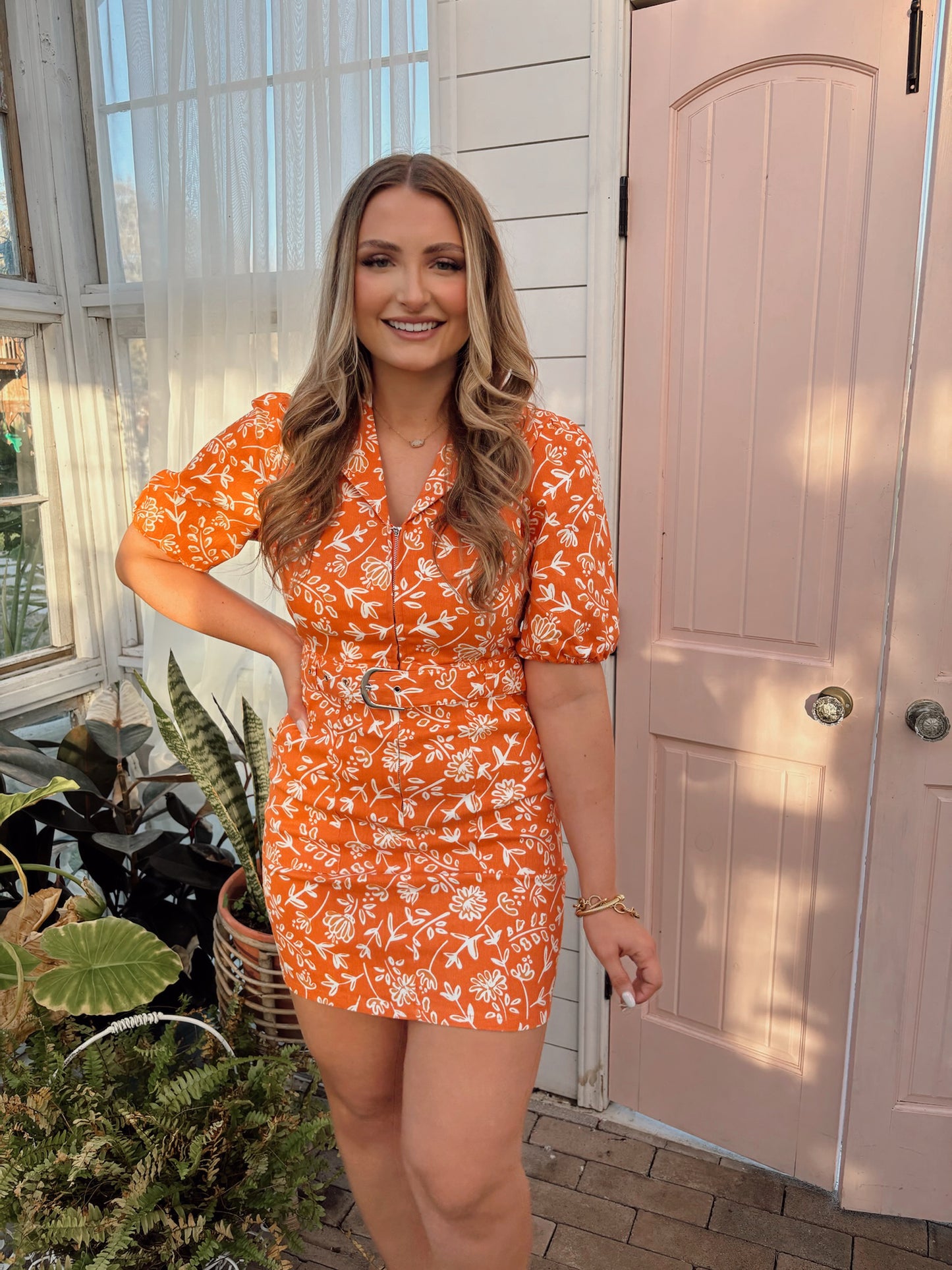 Poppy Floral Print Dress - Orange - The Pretty Peach