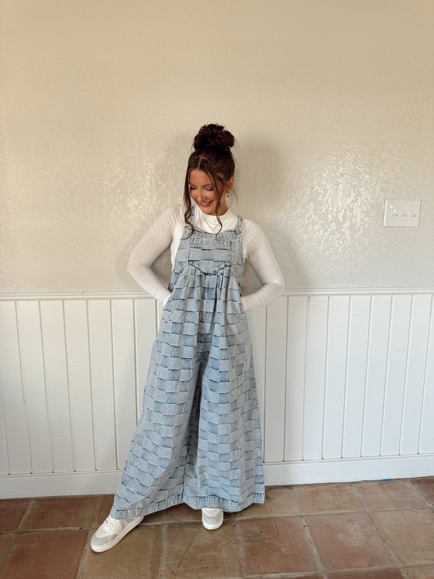 Checkered Overalls - Denim