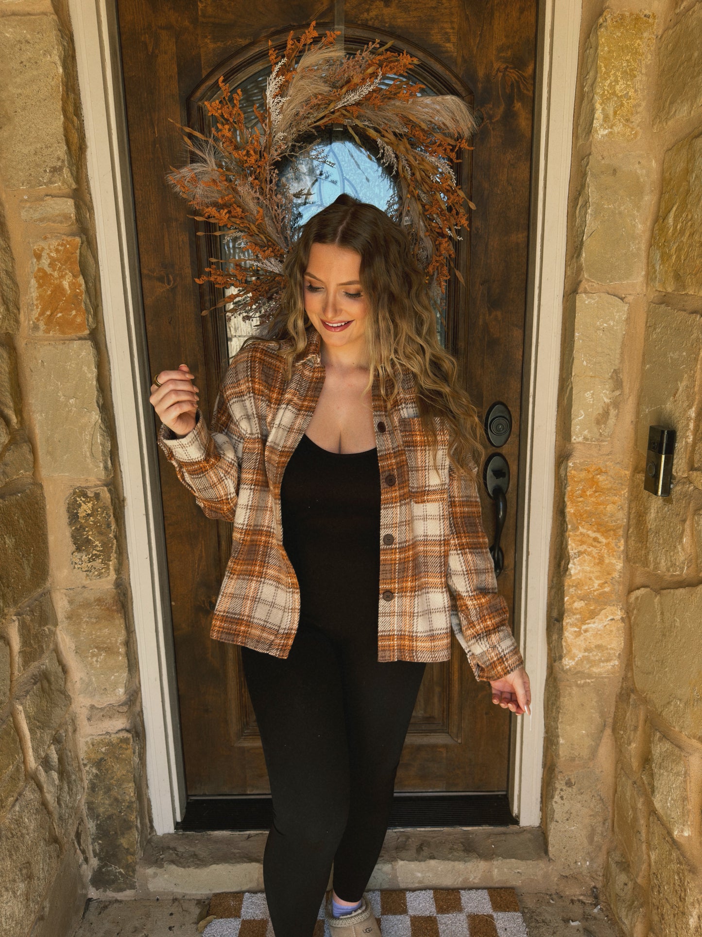 Pumpkin Patch Plaid Shacket - Brown Multi