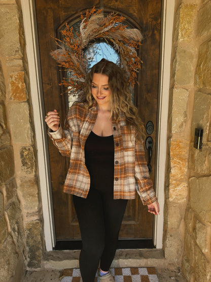 Pumpkin Patch Plaid Shacket - Brown Multi