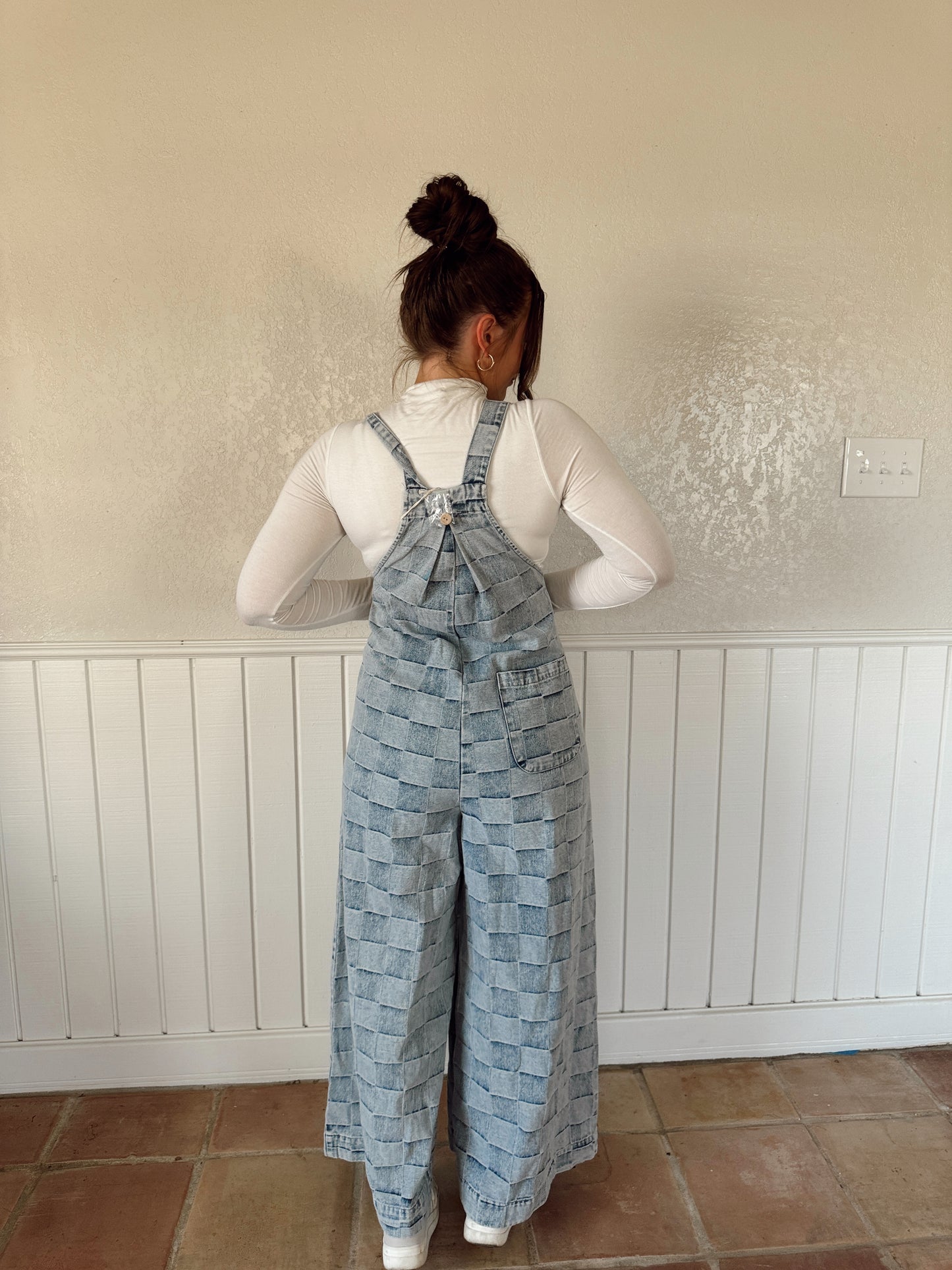 Checkered Overalls - Denim