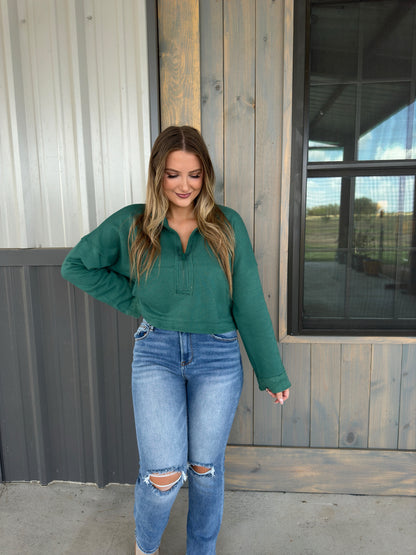 Hunter Zip-Up Crop Sweatshirt - Hunter Green