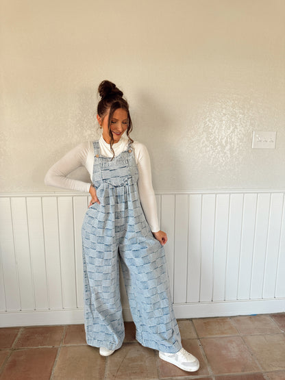 Checkered Overalls - Denim