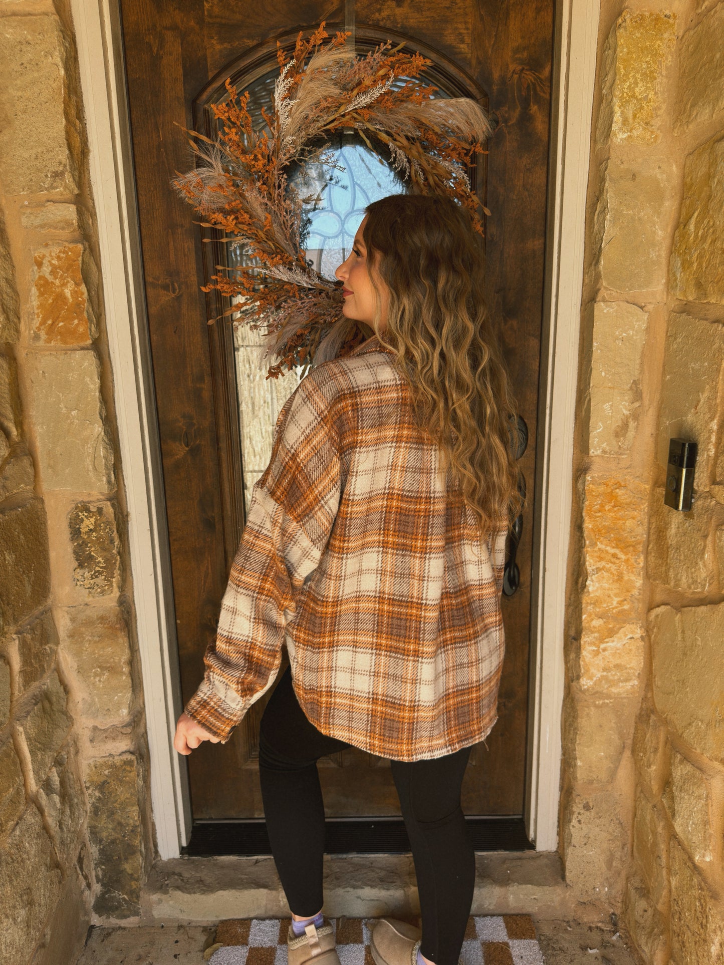 Pumpkin Patch Plaid Shacket - Brown Multi