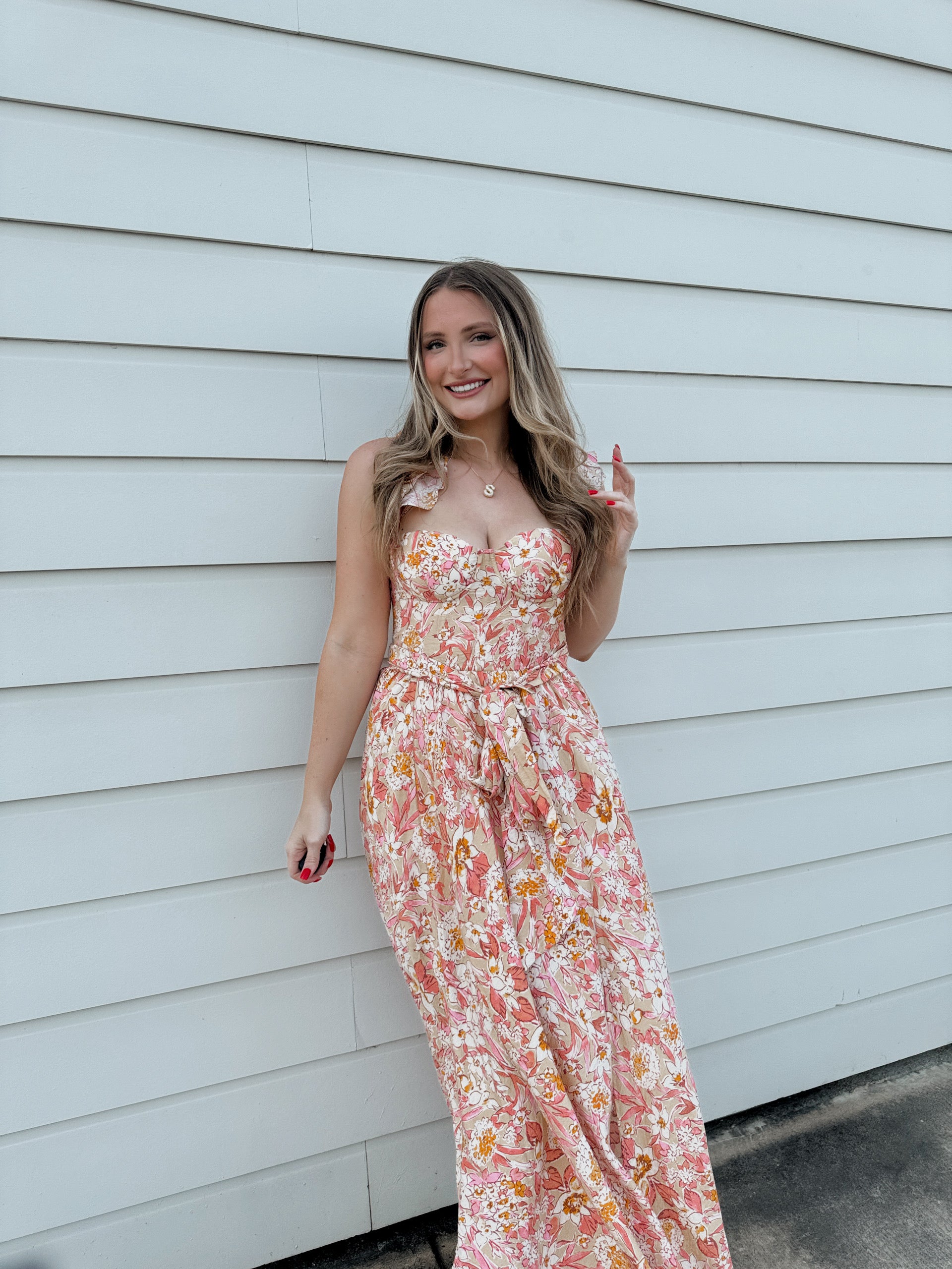 Daphne Corset Maxi Dress - Pink/Yellow Multi - The Pretty Peach