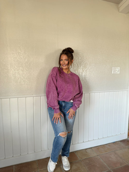 Carlie Acid Washed Oversized Fleece Pullover - Multiple Colors