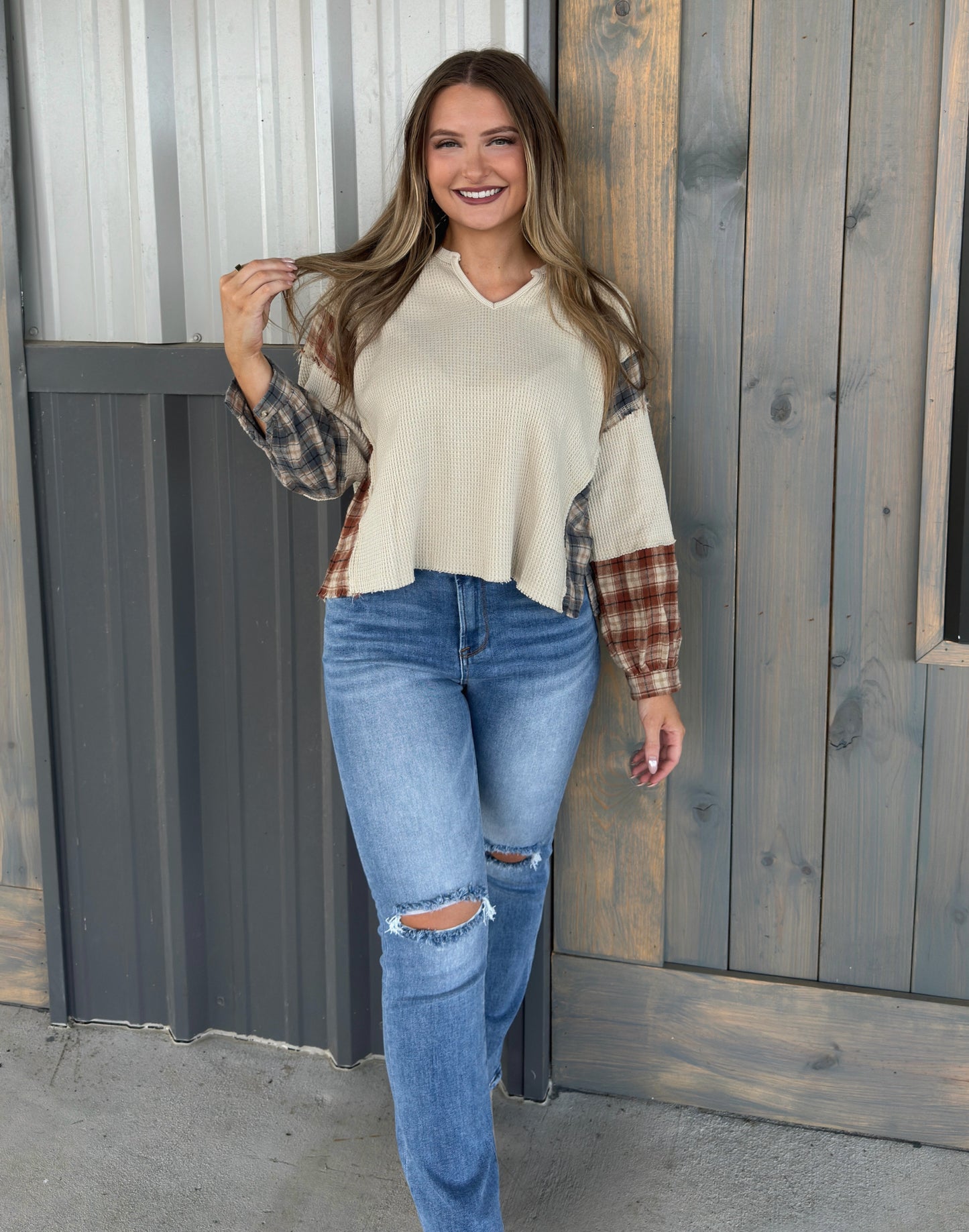 Brenna Plaid Waffle Knit Top - Multiple Colors