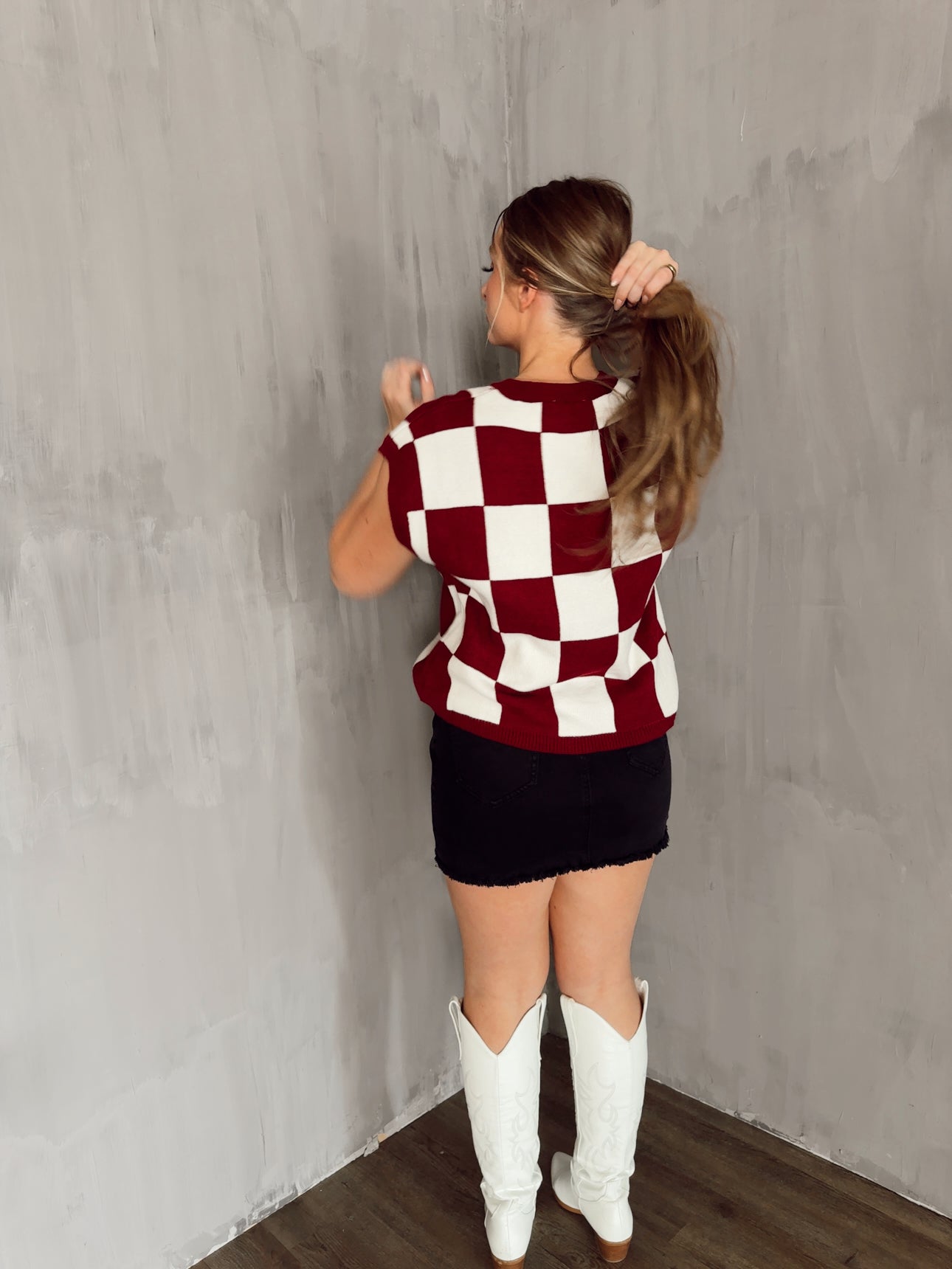 Checkered Sweater Vest - Maroon - The Pretty Peach