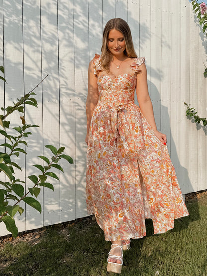 Daphne Corset Maxi Dress - Pink/Yellow Multi - The Pretty Peach