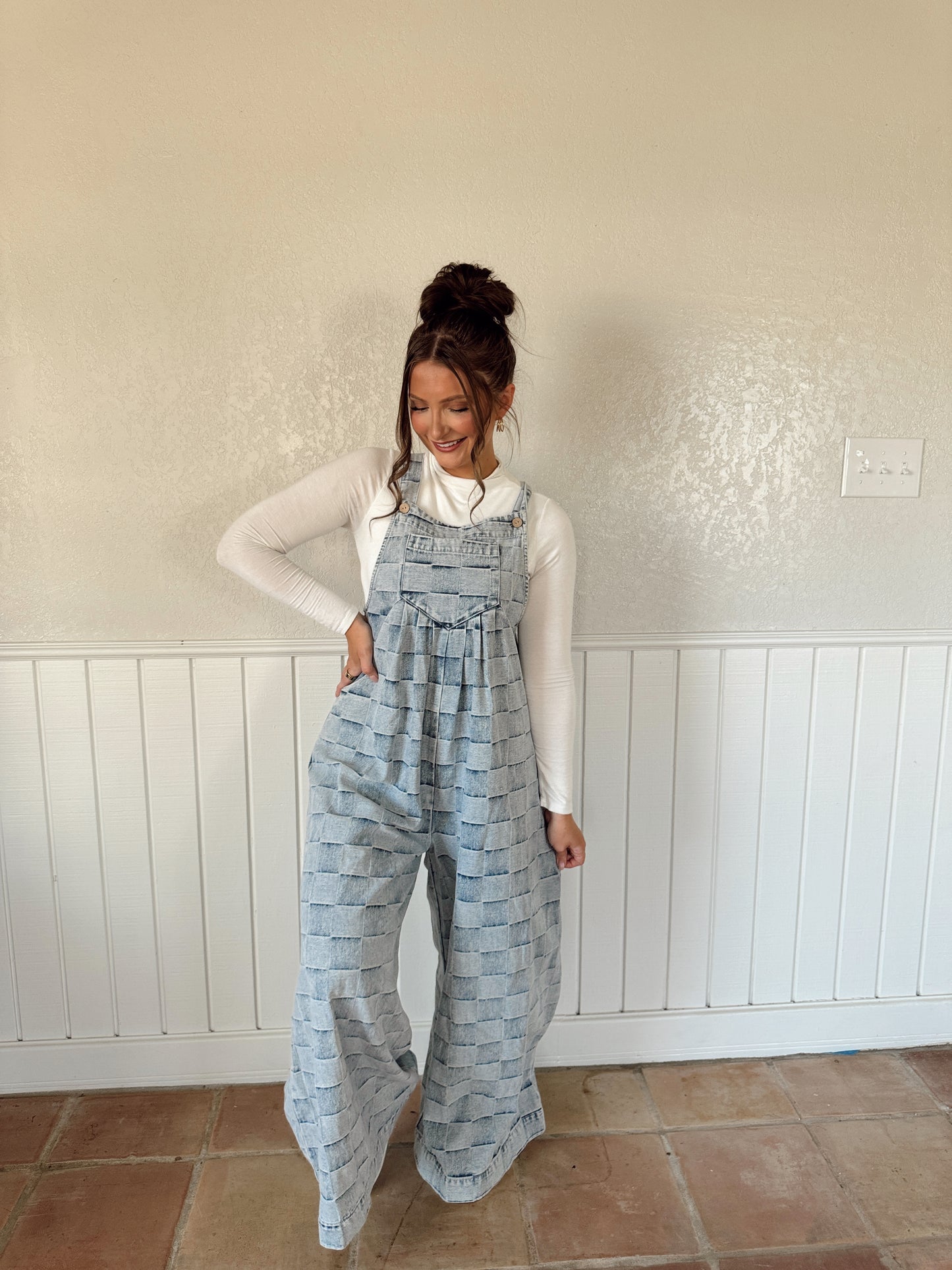 Checkered Overalls - Denim