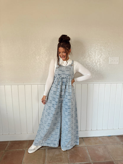 Checkered Overalls - Denim