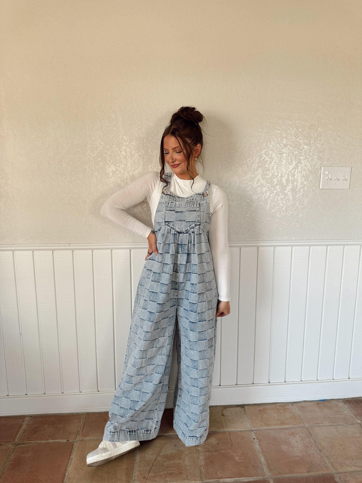 Checkered Overalls - Denim