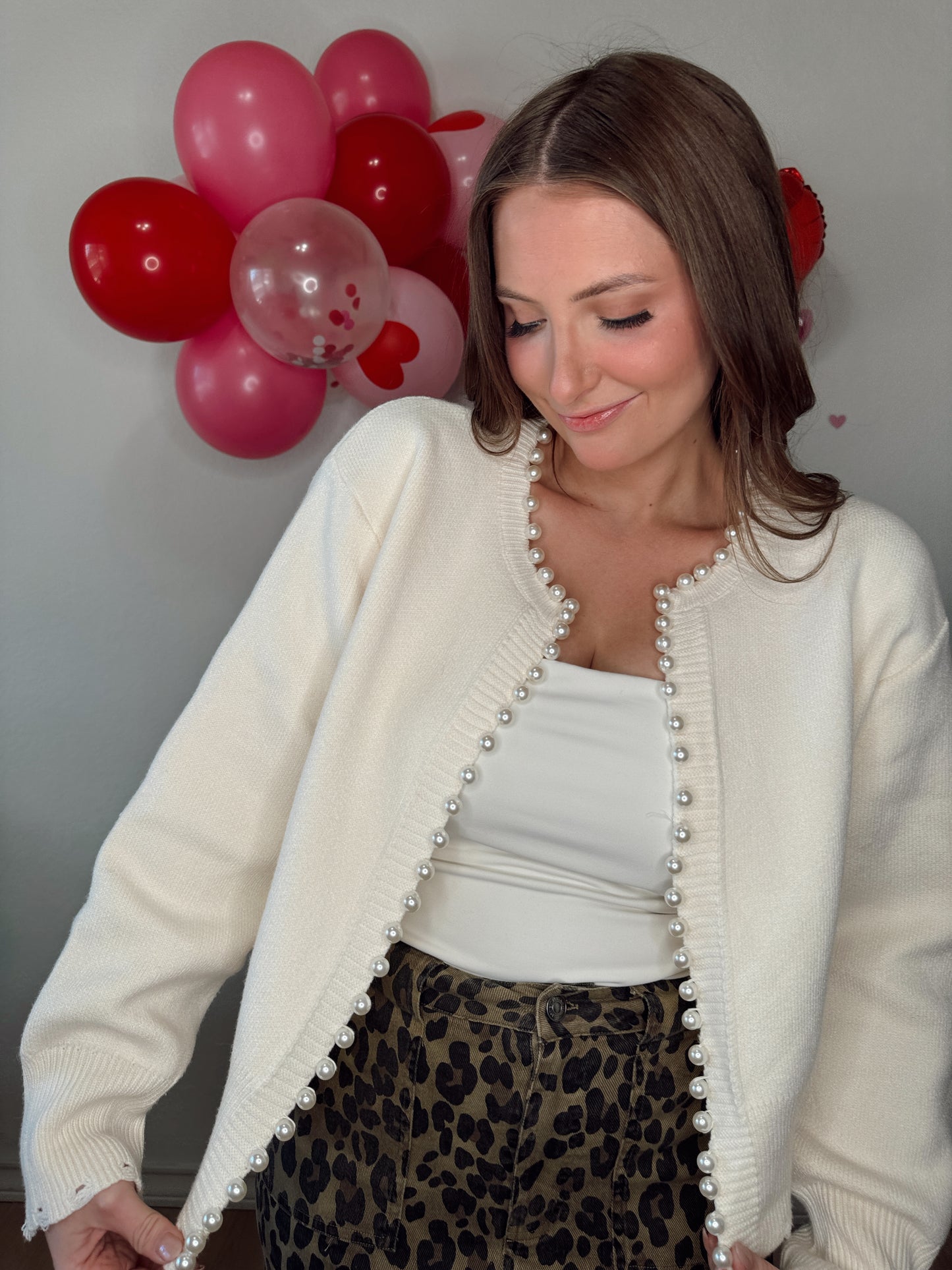 Pearl Trim Cardigan - Ivory