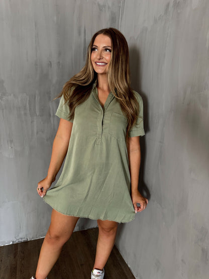 Pinky Promise Denim Dress - Olive - The Pretty Peach