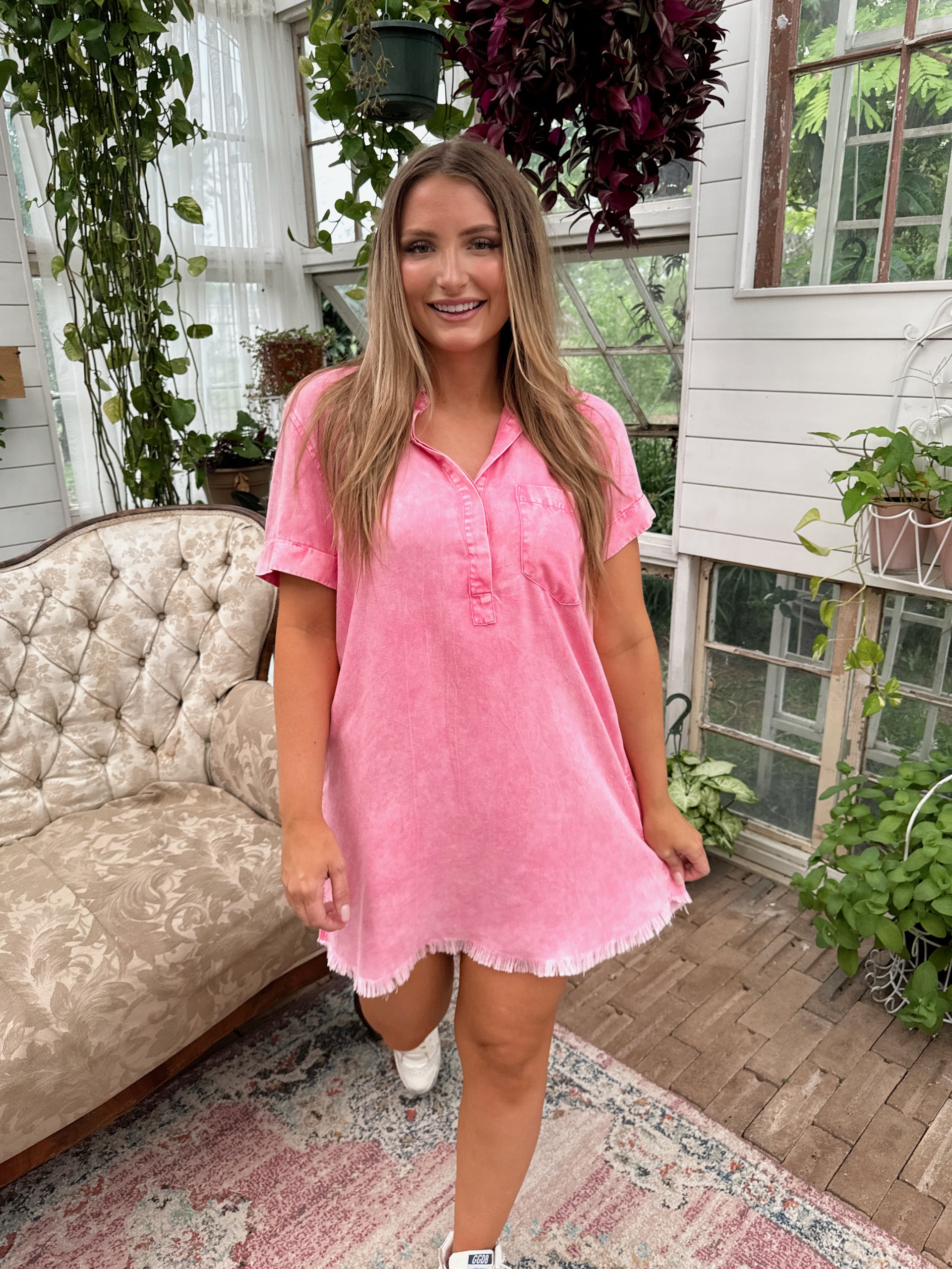 Pinky Promise Denim Dress - Washed Pink - The Pretty Peach