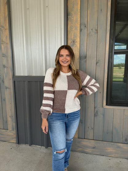 Shaina Colorblock Checkered Sweater - Mocha