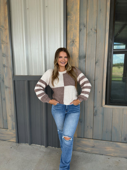 Shaina Colorblock Checkered Sweater - Mocha