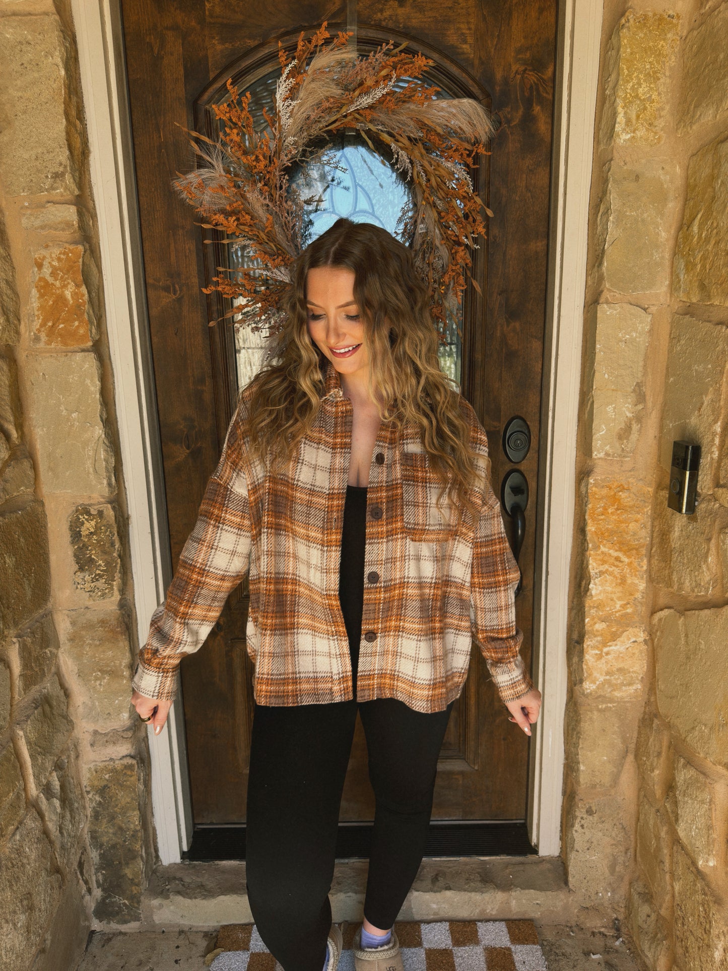 Pumpkin Patch Plaid Shacket - Brown Multi