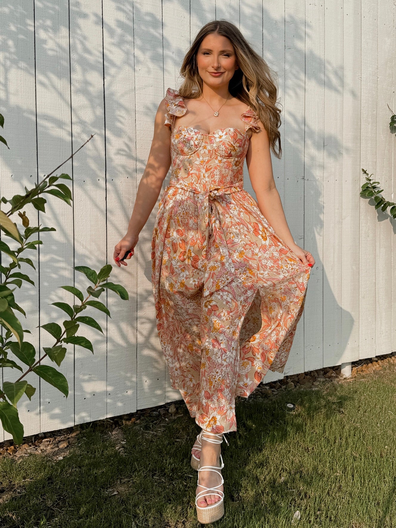 Daphne Corset Maxi Dress - Pink/Yellow Multi - The Pretty Peach