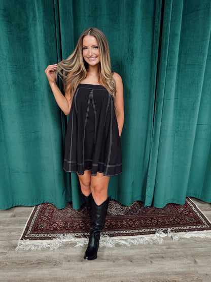 Colleen Contrast Stitch Mini Dress - Black - The Pretty Peach