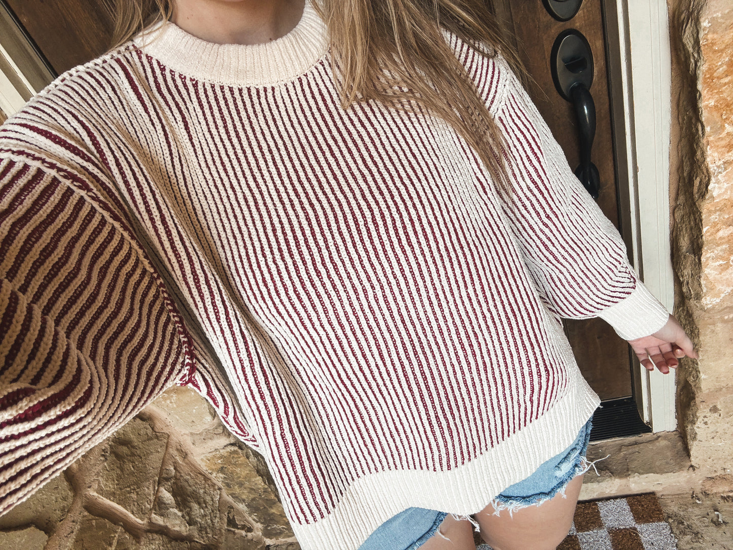 Darie Striped Sweater - Deep Red