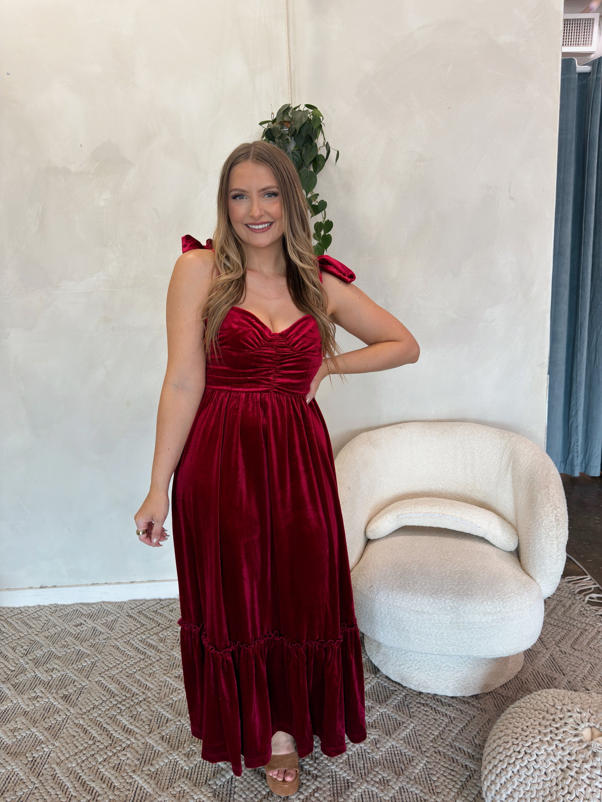 Rae Velvet Midi Dress - Multiple Colors Rust / M Rae Velvet Midi Dress - Multiple Colors Rust / M