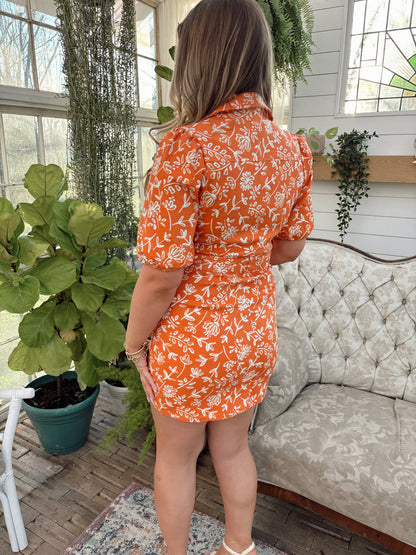 Poppy Floral Print Dress - Orange - The Pretty Peach