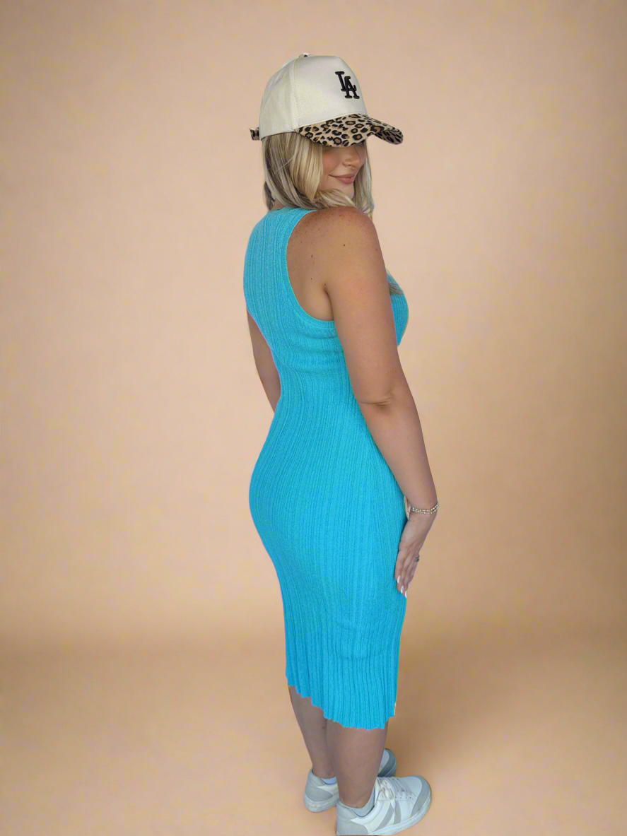 Aquamarine Knit Bodycon Dress - Blue M Aquamarine Knit Bodycon Dress - Blue M