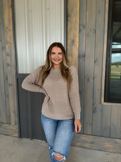 Miles Long Sleeve Waffle Sweater - Light Mocha