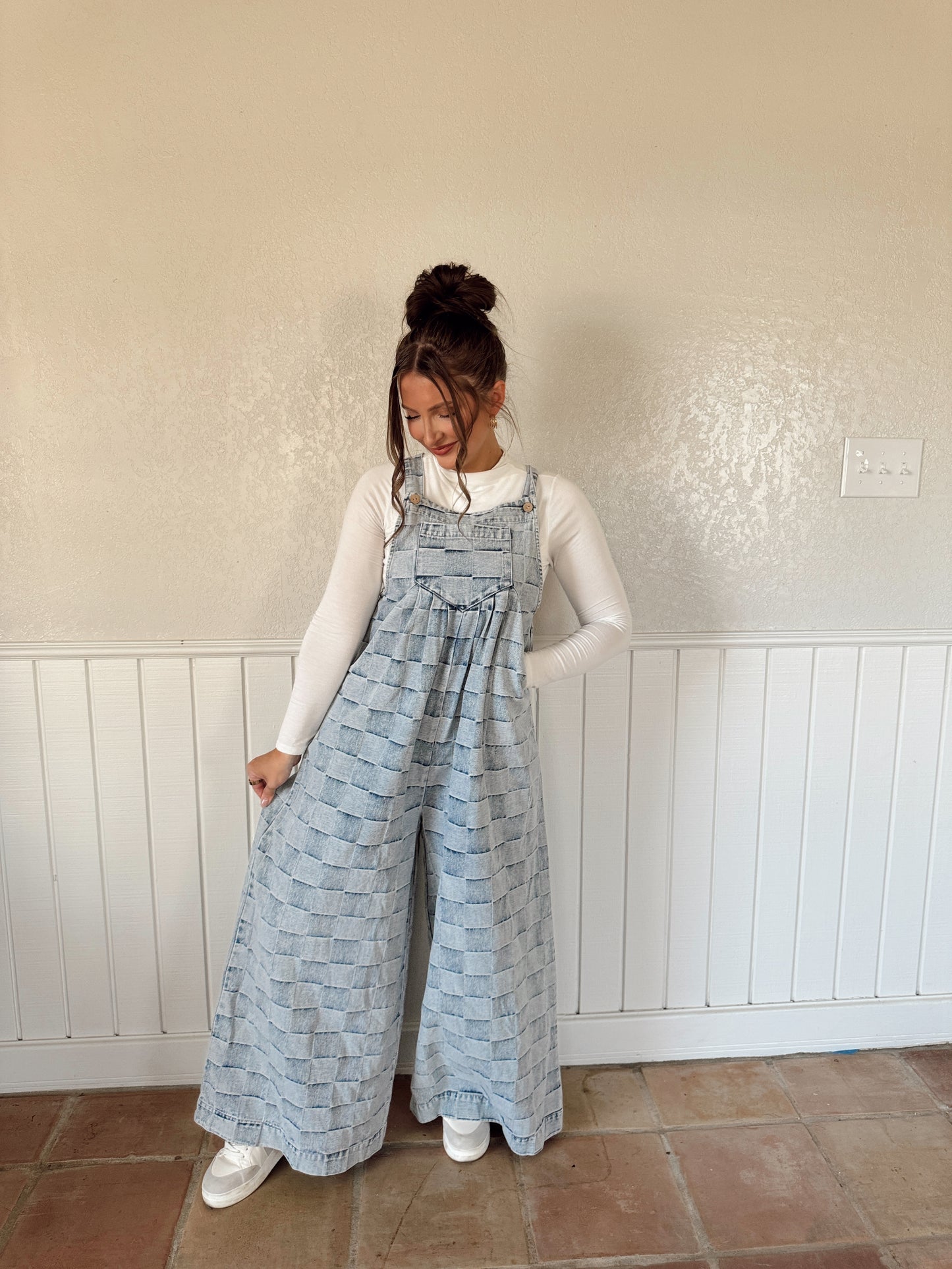 Checkered Overalls - Denim