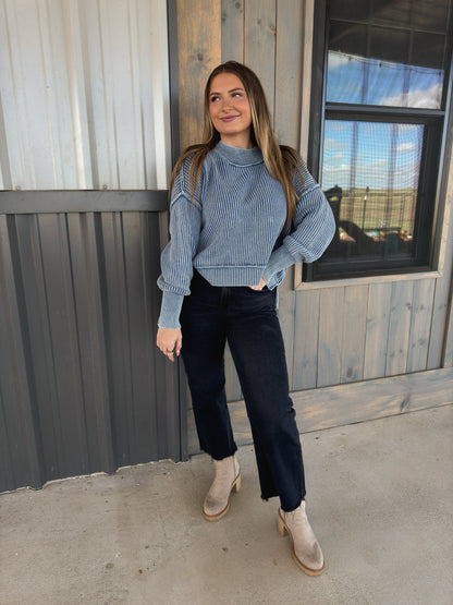 Chandler Washed Oversized Ribbed Sweater - Dusty Blue