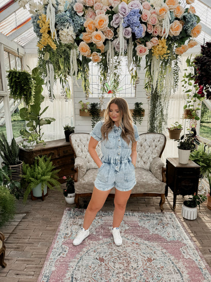 Malibu Denim Romper - Light Denim - The Pretty Peach