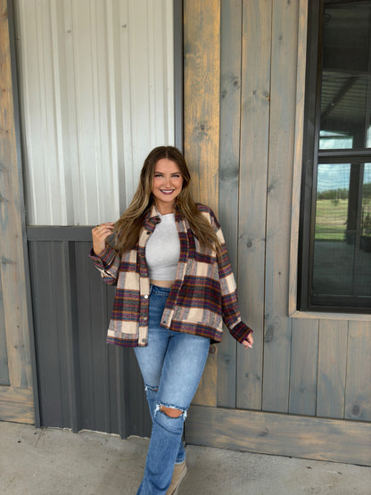 Leah Plaid Shacket - Brown Multi