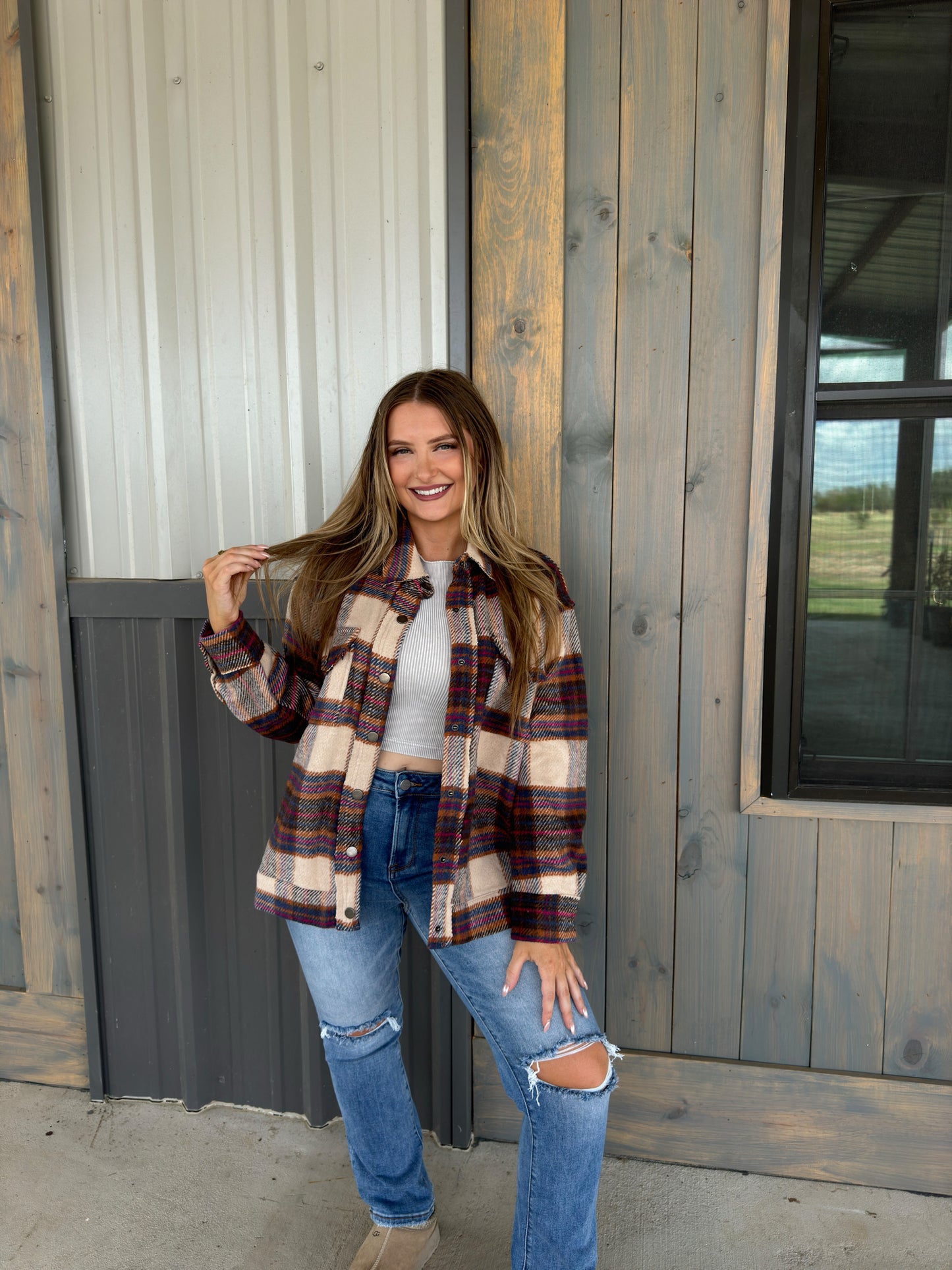 Leah Plaid Shacket - Brown Multi