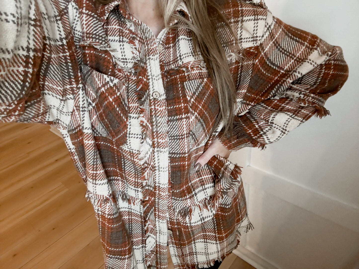 Harvest Wishes Oversized Plaid Shacket - Brown