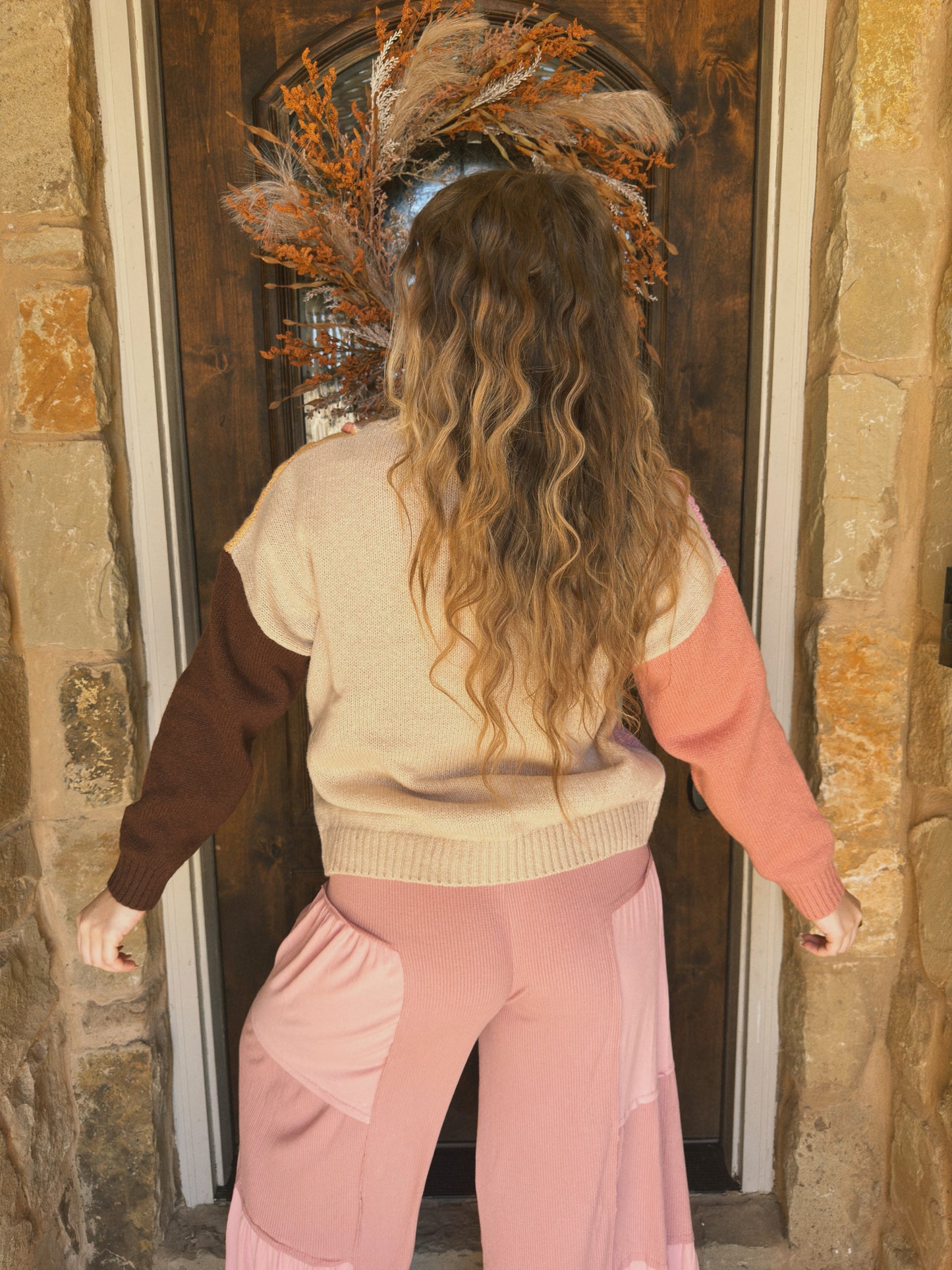 Sunday Lover Colorblock Sweater - Pink/Mocha