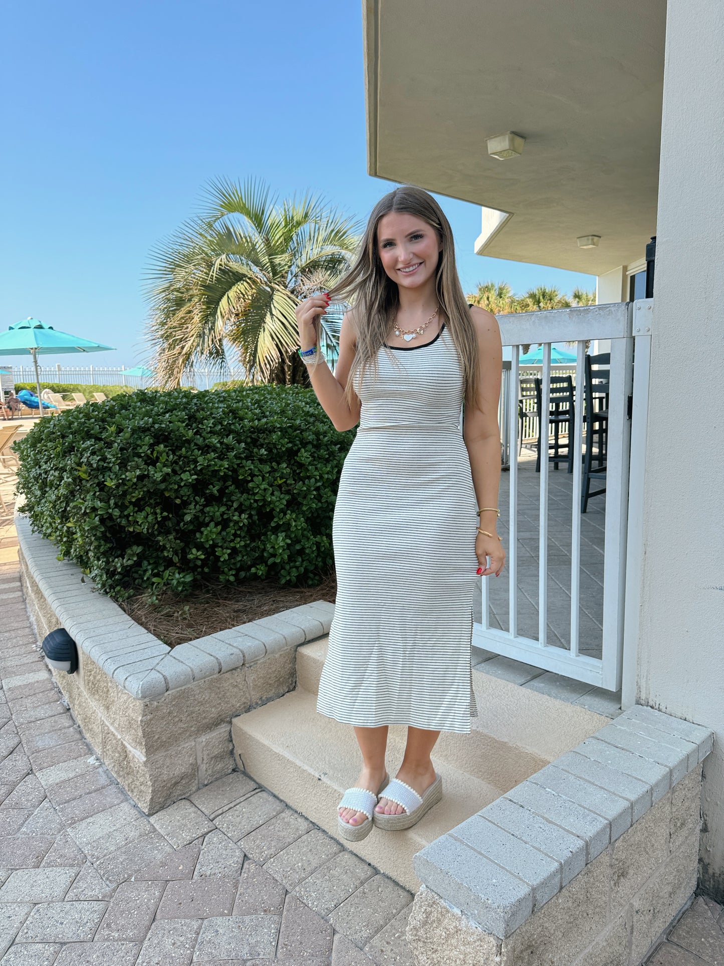 Maggie Striped Midi Dress - Black/Cream - The Pretty Peach