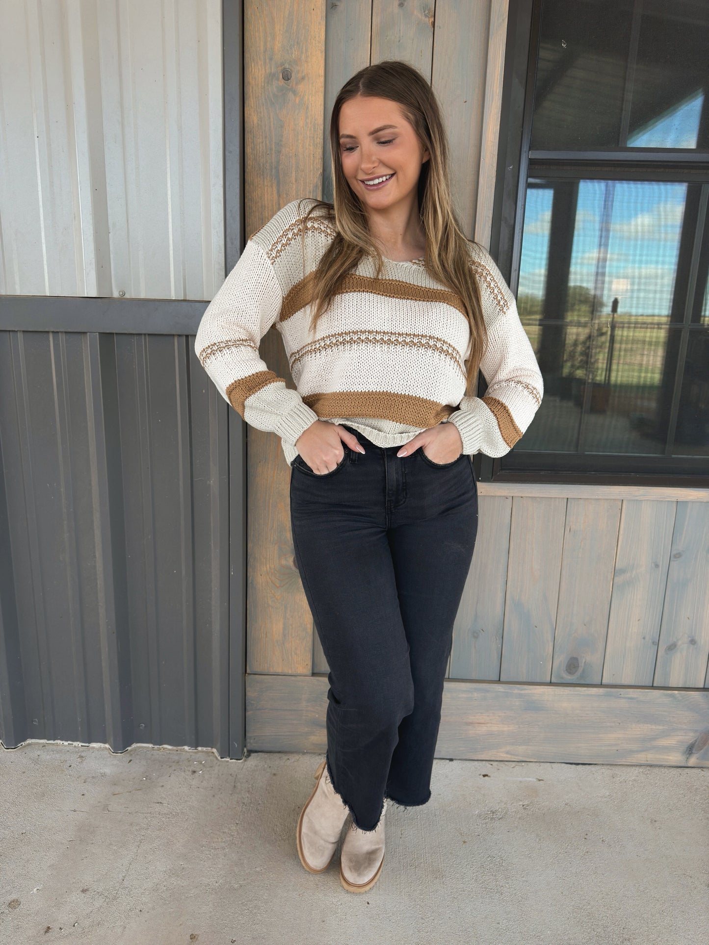 Latte Lover Striped Sweater - Taupe