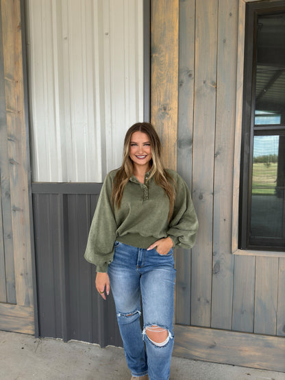 Gracie Acid Wash Fleece Button Up Pullover - Multiple Colors