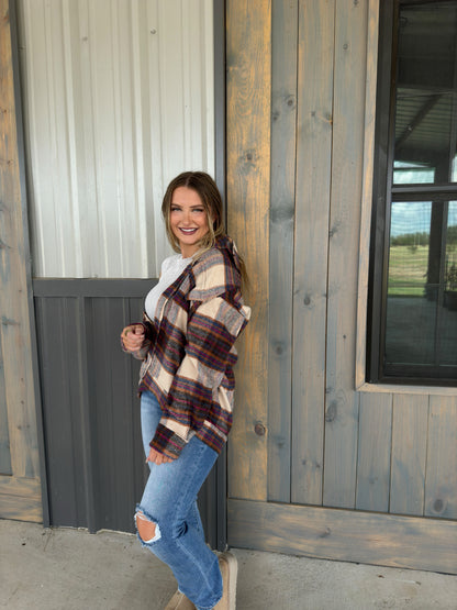 Leah Plaid Shacket - Brown Multi