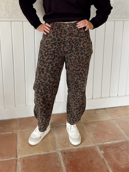 Olivia Leopard Barrel Jeans - Brown