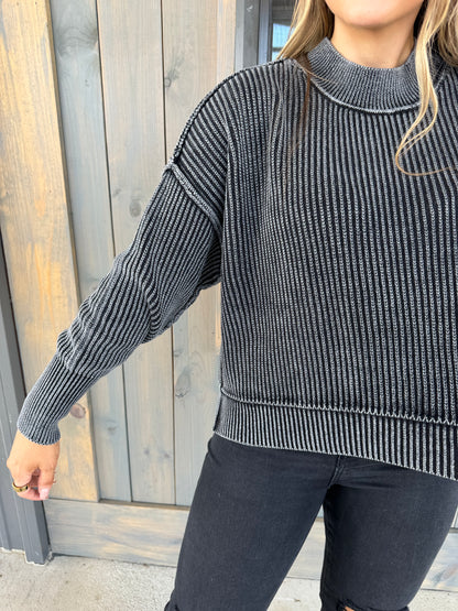 Chandler Washed Oversized Ribbed Sweater - Black